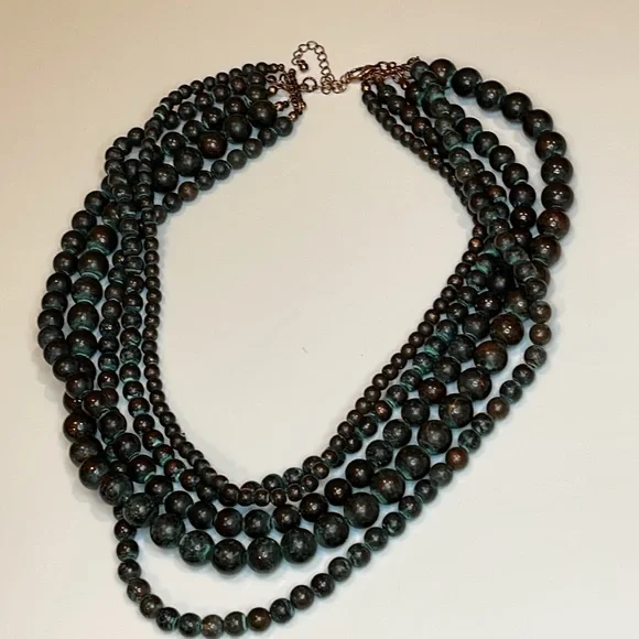 Multi Strand Patina Beaded Ajustable Necklace - Picture 6 of 9